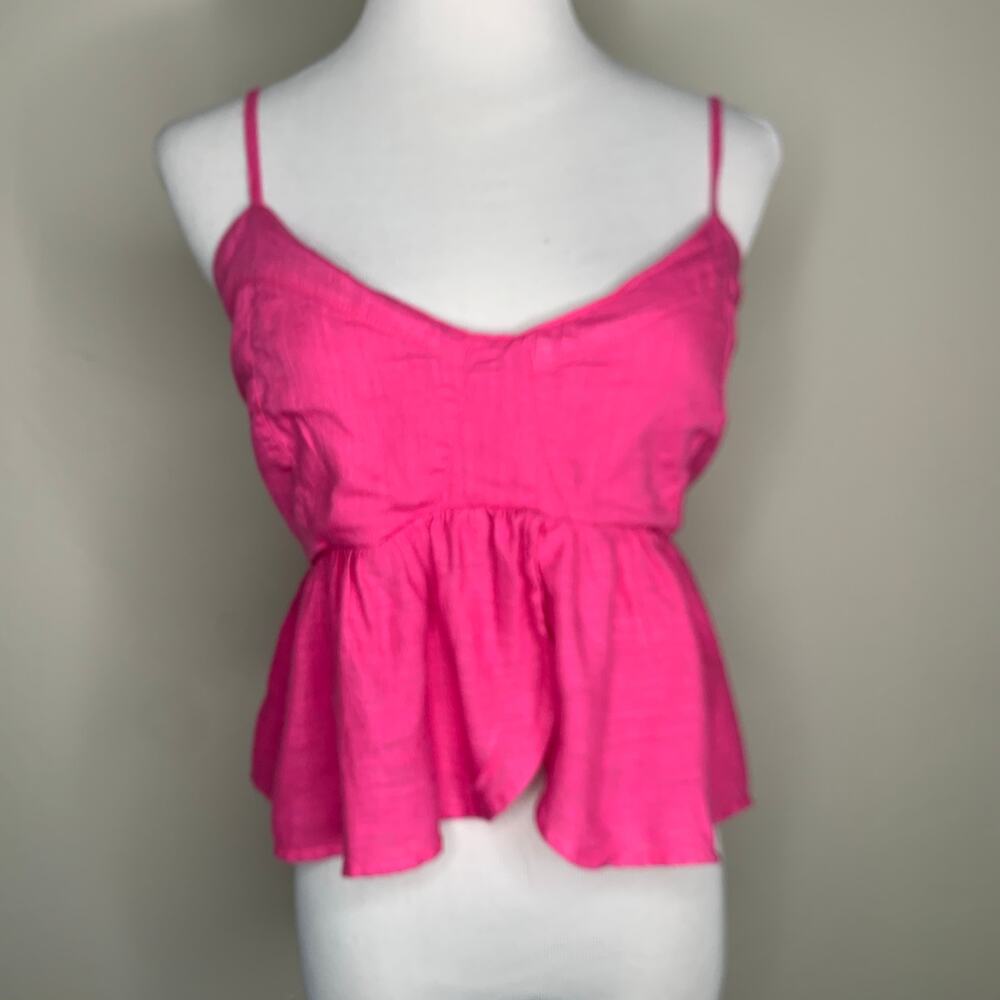 American Eagle Linen Blend Pink Peplum Babydoll Camisole Sz XL